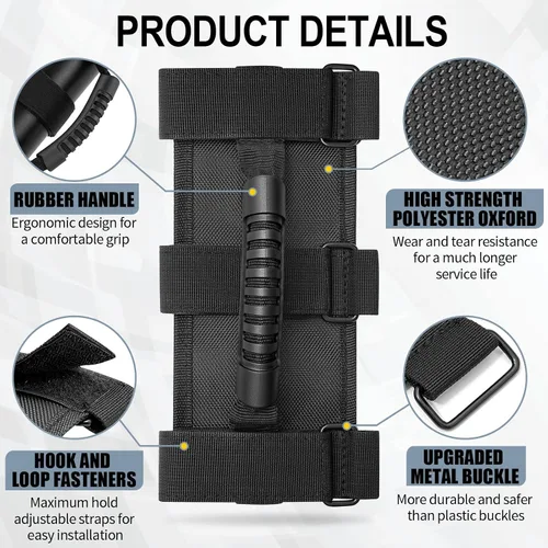 Miniatura 7 de moveland Juego de 2 asas de agarre compatibles con Jeep Wrangler TJ YJ JK, diseño de 3 correas fácil de ajustar para modelos 1955-2023 (negro)