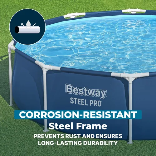 Miniatura 7 de Bestway Steel Pro - Juego de piscina redonda de 10 pies x 30 pulgadas con marco sobre el suelo, para exteriores, con bomba de filtro de 330 GPH, azul