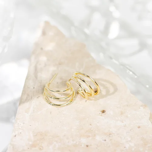 Miniatura 5 de PAVOI 14K Gold Plated Sterling Silver Post Split Huggie Earrings RoseWhiteYellow Gold Earrings for Women