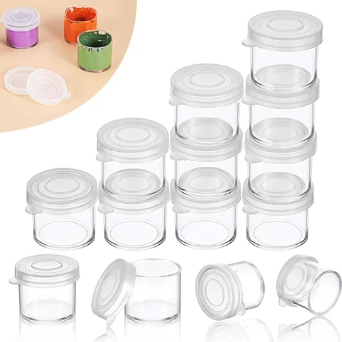 Outus Taza pequeña de pintura con tapas, mini recipientes de plástico para pintar manualidades, contenedores de almacenamiento para pintura,