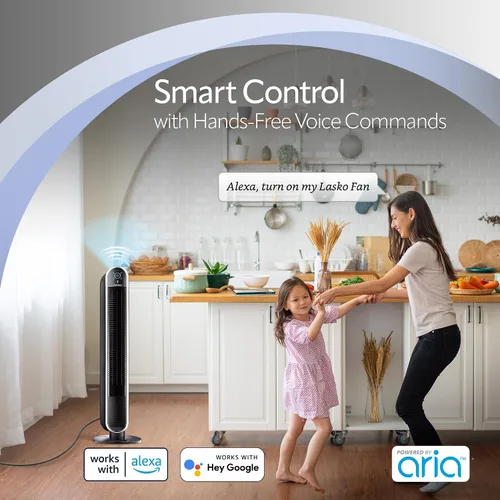 Miniatura 7 de Lasko Aria™ T40733 Ventilador de torre inteligente WiFi de 5 velocidades de 40 pulgadas con modo oscuro: negro