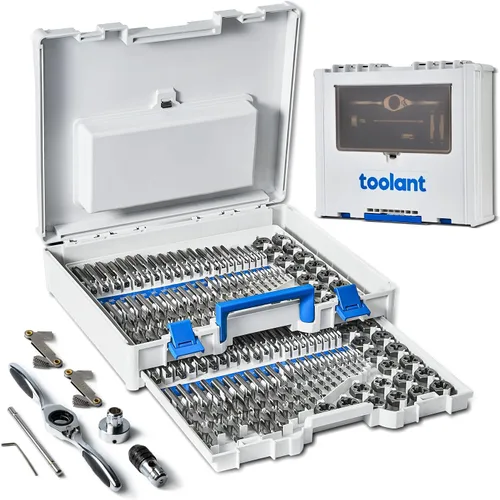 toolant - Juego de machuelos y tarrajas SAE/métricos, 127 piezas, estándar, con combinación de brocas para roscar