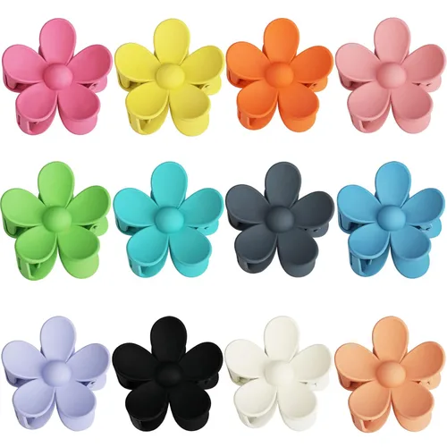 Miniatura 9 de 12 pinzas de flores para mujeres y niñas, clips de mandíbula grandes y fuertes en 12 colores mate para cabello grueso y fino
