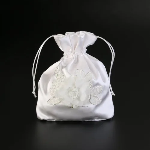Miniatura 6 de ULTNICE Bolso de mano con cordón para boda, bolso de satén nupcial, Blanco