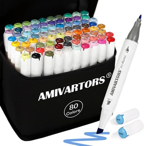Juego de marcadores de alcohol de 80 colores de doble punta, cincel y fino, 0.10 oz de alta capacidad de tinta, marcadores artísticos de fácil