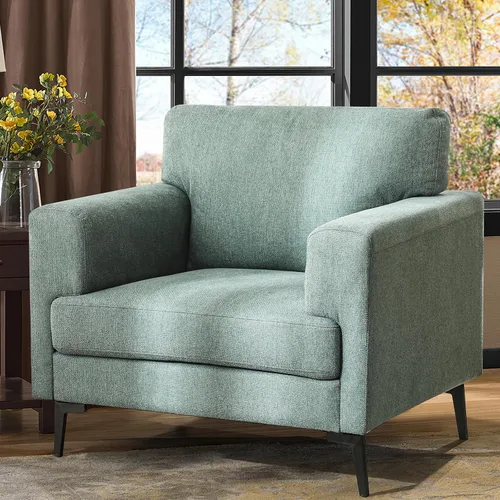 Miniatura 16 de Silla decorativa de gran tamaño, sillas tapizadas para sala de estar, sofá individual con patas de metal, cómoda silla de lectura de tela de lino