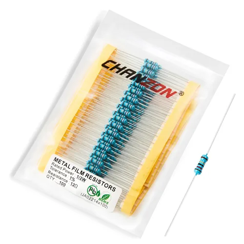 Miniatura 83 de Chanzon - 100 resistencias de película metálica 1/2 W (0.5 W) 10 Ω ohmios ±1% de tolerancia 10R MF, resistencias de agujero pasante con limitación