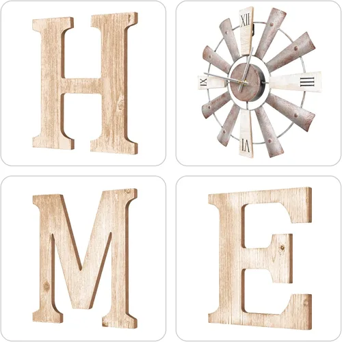 Miniatura 5 de Letreros de casa de campo con reloj de molino de viento, decoración de pared, letras rústicas para el hogar, arte de pared para sala de estar