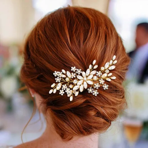Miniatura 2 de Catery Peine de pelo de boda de cristal de flores Accesorios para el cabello con perlas de novia de novia Peines laterales tocados para mujeres