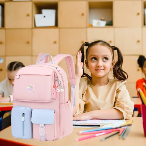 Miniatura 2 de Mochila escolar para niñas para escuela primaria ligera, Rosa Azul, Classic