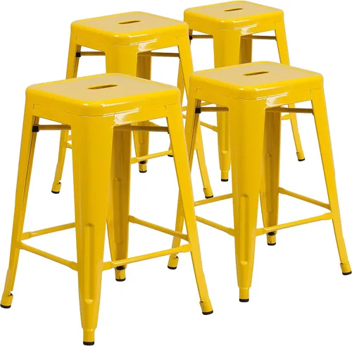 Miniatura 31 de Taburete de 24 pulgadas de alto para interior y exterior con asiento cuadrado., Metal, Negro