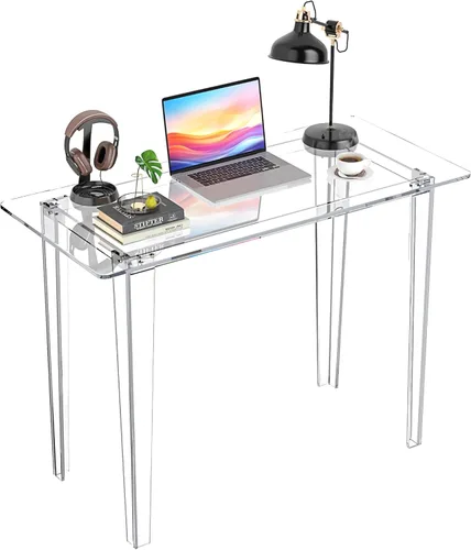 Miniatura 8 de Escritorio acrílico, mesa de acrílico y escritorio transparente, mesa de estudio moderna para oficina en casa, consola multiusos de superficie