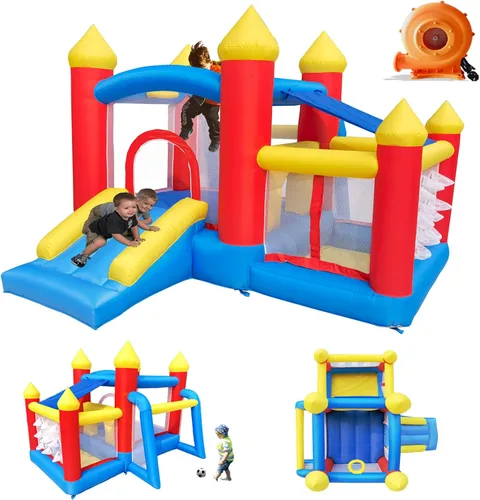 Baralir Casa inflable de rebote para niños de 3 a 6 años, puente para niños pequeños con tobogán y piscina de agua (con cubierta solar), perfecto