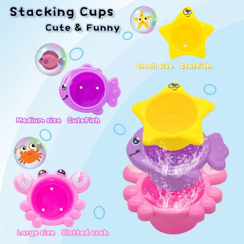 Miniatura 5 de Juguetes de baño para niñas para niños de 1 a 3 años Mesa de agua con ventosa y rotación Juguetes de bañera para niños pequeños con tazas apilables