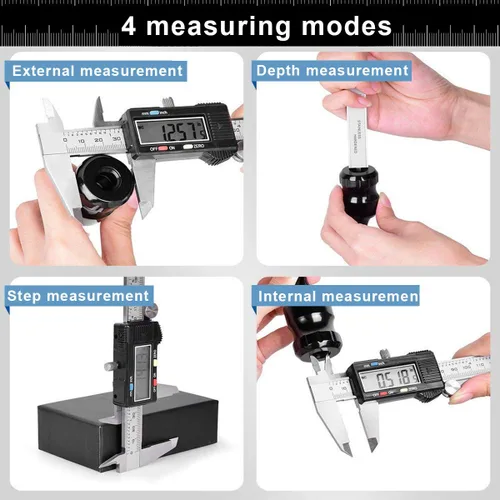 Miniatura 3 de Herramienta de medición de calibre, Qfun calibre digital de vernier de acero inoxidable de 6 pulgadas/150 mm, micrómetro digital impermeable, fácil