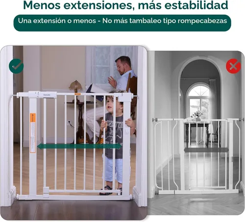 Miniatura 2 de BABELIO Puerta de seguridad temporal para puertas y escaleras, de 66-79 cm, puerta para mascotas con amplia puerta de paso y indicador de cerradura