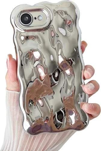Miniatura 68 de XIZYO Funda para iPhone 13 de 6.1 pulgadas, bonito patrón de ondas, estético, 3D, rizado, ondulado, chapado en purpurina, para mujeres y niñas, Azul