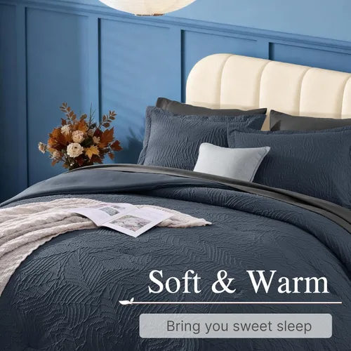 Miniatura 4 de Geniospin Juego de edredón tamaño matrimonial, ropa de cama con textura para todas las estaciones, con edredón, sábanas, fundas de almohada y fundas