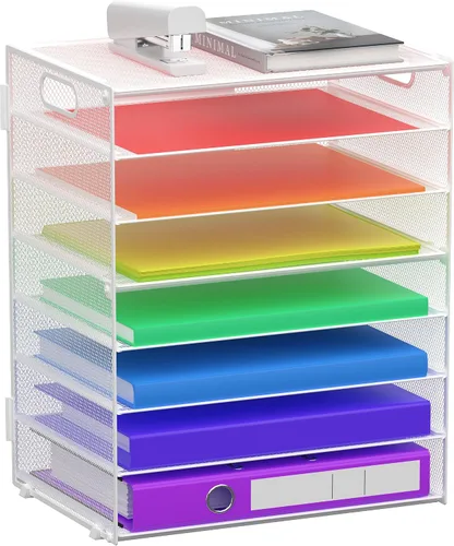 Miniatura 9 de Organizador de bandejas de papel de 8 niveles con asas, organizador de archivos de escritorio de malla para oficina, escuela, escritorio