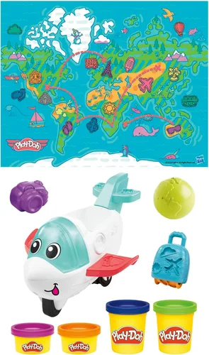 Miniatura 16 de Play-Doh Airplane Explorer - Juego de iniciación, juguetes preescolares para niñas y niños de 3 años y más con Jet, tapete de juego de mapa
