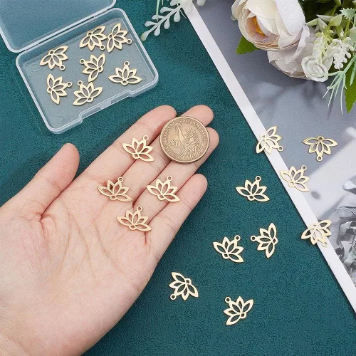 Miniatura 4 de UNICRAFTALE 20pcs 0.063 in agujero 201 colgantes de acero inoxidable Lotus Flower Charm Flat Hollow Links Yoga Charm Metal Laser Cut Blossom Cut Out