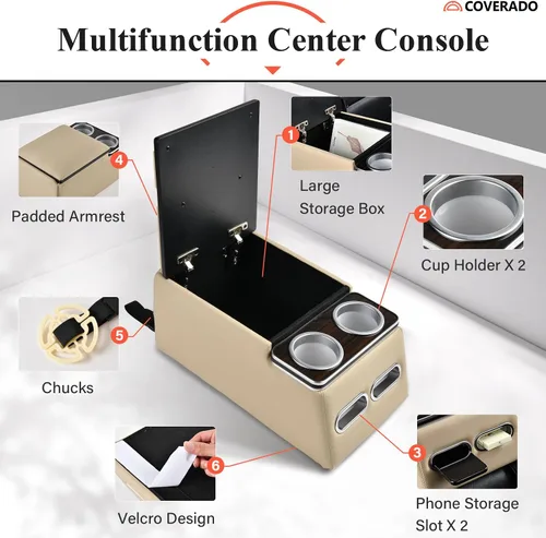Miniatura 2 de Coverado - Organizador de consola central para auto, consolas universales para asiento trasero, organizador y almacenamiento para asiento