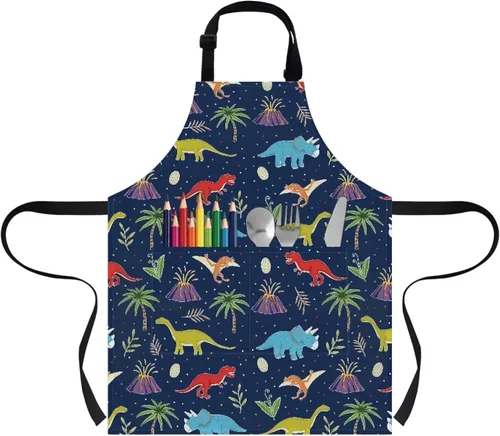 Miniatura 13 de Cozeyat Delantales de cocina para niños y niñas, delantales de pintura con bolsillos, delantales ligeros con correa ajustable