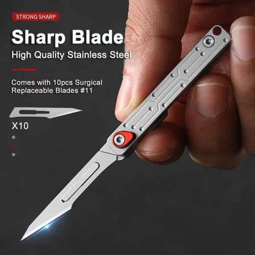 Miniatura 2 de Cuchillo pequeño para llavero, mini cuchillos de bolsillo plegables con 10 cuchillas quirúrgicas reemplazables, bisturíes, lindo cortador de caja