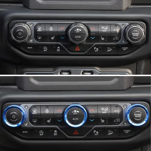 Miniatura 4 de JeCar - Cubierta de perilla de interruptor de aire acondicionado, de aleación de aluminio, compatible con Jeep Wrangler 2018-2023 JL JLU y 2020-2023