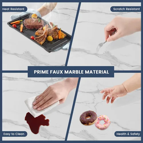 Miniatura 10 de POVISON Mesa de comedor de mármol para 6, mesa de comedor moderna de 71 pulgadas para cocina y comedor, mesa de mármol blanco de lujo con pedestal