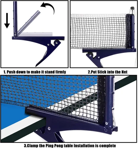 Miniatura 6 de Hbaushun Red de tenis de mesa plegable, red de ping pong profesional para competencia de entrenamiento, postes portátiles con clip de fuerza