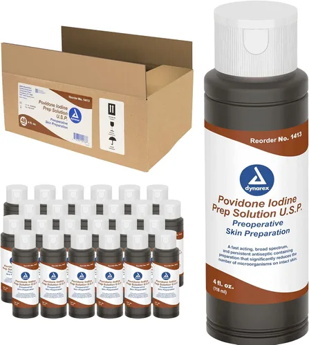 Dynarex Solución de preparación de povidona-yodo, solución antiséptica para piel y mucosa, ideal para la preparación del sitio quirúrgico, contiene