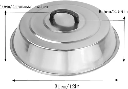 Miniatura 2 de ZBXFCSH Accesorios para plancha de 12 pulgadas redondas de acero inoxidable - Cúpula para derretir queso y tapa para cocinar al vapor, mejores tapas