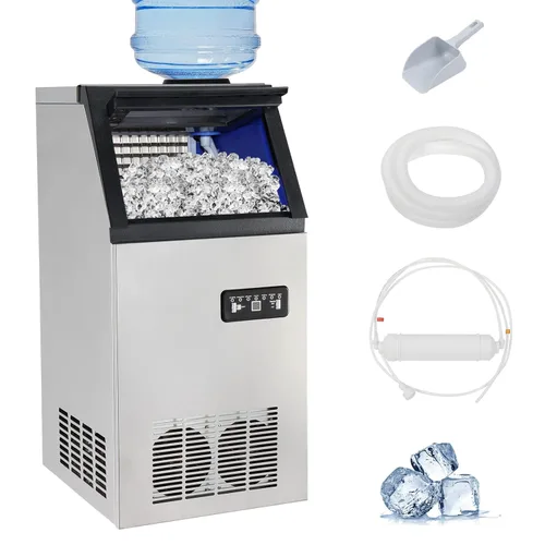 Bonnlo Máquina de hielo comercial independiente de 110 libras/24 horas, contenedor de almacenamiento de 24 libras, máquina de hielo para