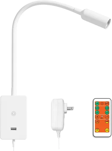 ENUOTEK Luz LED de lectura montada en la pared, luces de mesita de noche con control remoto inalámbrico para cama, lámpara de punto flexible para