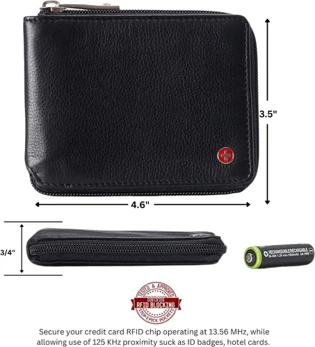 Miniatura 4 de Alpine Swiss Logan - Cartera plegable con cremallera para hombres o mujeres, caja fuerte RFID, viene en una caja de regalo