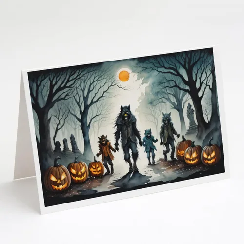 Miniatura 32 de Caroline's Treasures DAC2223GCA7P - Tarjetas de felicitación y sobres de Halloween espeluznantes de gato negro, paquete de 8 tarjetas en blanco