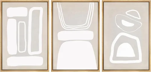 Miniatura 317 de SIGNWIN Lienzo enmarcado para pared, arte con pinceladas de flujo neutro en tonos beige abstractos, ilustraciones, arte moderno, decorativo