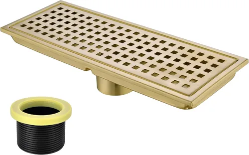 Miniatura 7 de Drenaje lineal de acero inoxidable de 12 pulgadas con adaptador roscado, rejilla de rejilla de cubierta extraíble, rectangular, cobre antiguo