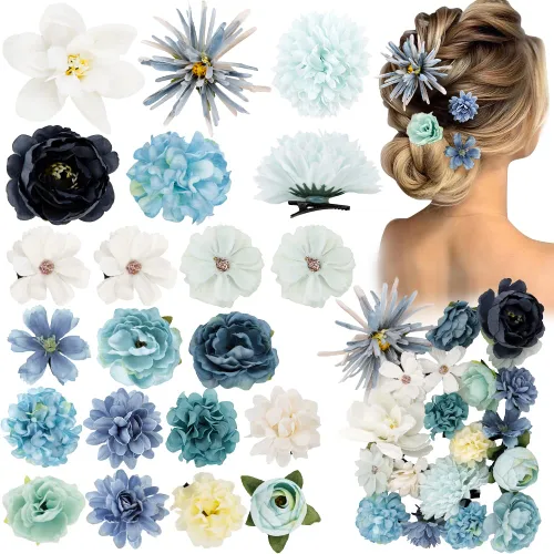 Miniatura 10 de Ahoney 20 pinzas para el cabello con flores tropicales para mujeres y niñas, pasadores de pelo de flores artificiales hawaianas, horquillas de gasa