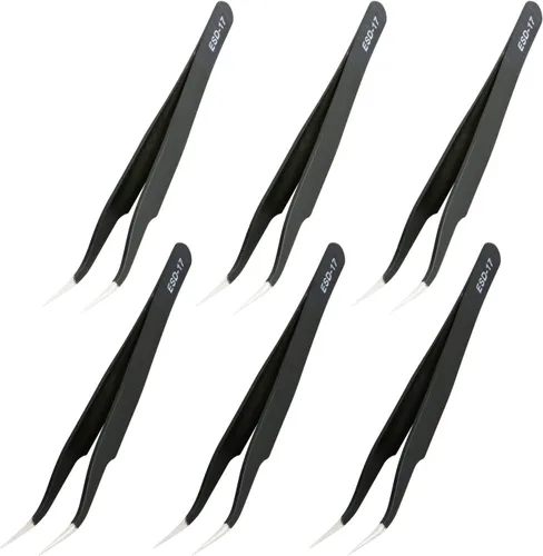 Miniatura 6 de Aoje-Link ESD-34a - Pinzas profesionales antiestáticas con tecnología antiestática, no magnéticas, rectas planas, revestidas de plástico de acero