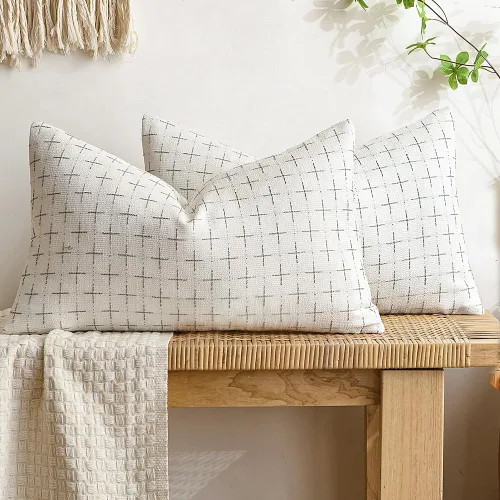 Miniatura 52 de MIULEE - Juego de 2 fundas de almohada decorativas de lino de arpillera, modernas, estilo campestre, rústicas, tejidas, con textura, para sofá