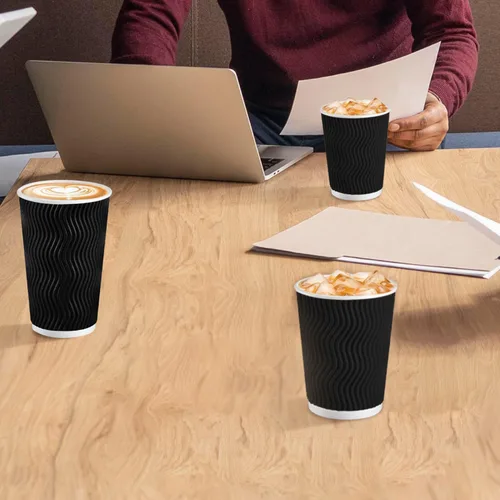 Miniatura 5 de Lamosi Vasos de café de 10 onzas – Paquete de 120, Vasos de Papel Corrugado Aislante Desechables de 10oz, Vasos de Pared Ondulada Kraft para Bebidas