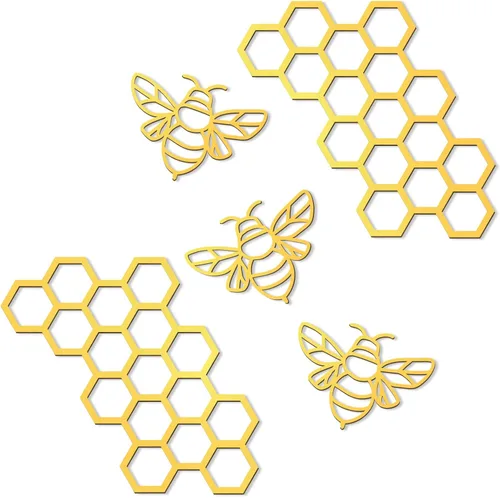 Miniatura 10 de Peryiter 5 Piezas Arte de Pared de Abeja de Metal Granja Abeja Miel Nido de Abejas Decoración de Pared de Alambre de Metal Decoración de Pared