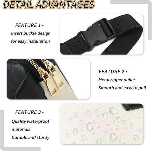 Miniatura 4 de BUG Riñonera bandolera para mujer, beige y negro, Fashtion