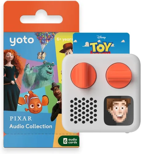 Yoto Mini (Edición 2024) + Paquete Disney Pixar – Reproductor de audio Bluetooth sin pantalla para niños, dispositivo de viaje todo en uno para