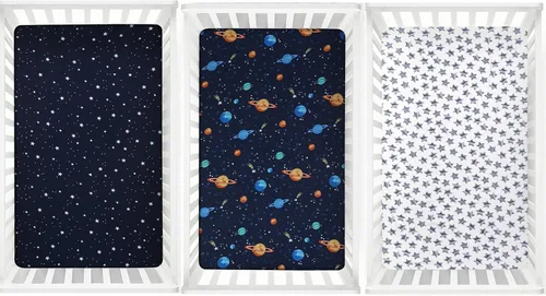 Miniatura 6 de PHF Paquete de 3 sábanas ajustadas para cuna, sedosas, cómodas, transpirables, para niños y niñas, neutrales, 28 x 52 pulgadas, se adapta a Espacio