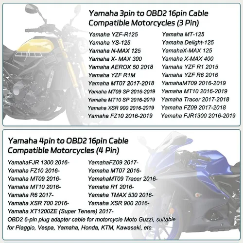 Miniatura 7 de Cable de diagnóstico de motocicleta de 3 pines 4 pines a 16pin para Yamaha 2 en 1 adaptador OBD2 motocicleta Kline Honda CRF Fit Euro 5 3pin 4pin a