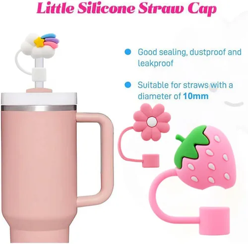 Miniatura 5 de Cubierta de pajita con flores para vaso Stanley Tapa de silicona para pajita Compatible con vaso de 30 y 40 oz con asa, cubiertas de punta de pajita