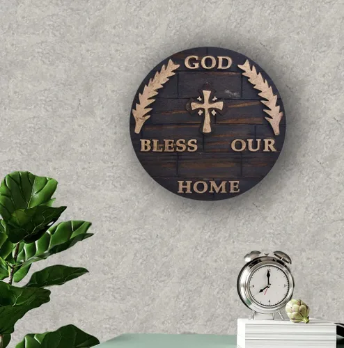 Miniatura 6 de Placa de madera para colgar en pared y hogar con diseño de Dios bendiga nuestro hogar, decoración y regalo